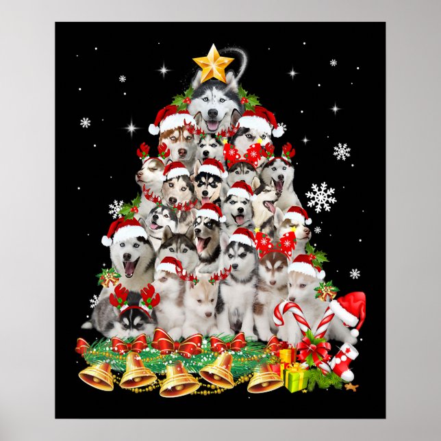 Siberian husky christmas tree lights Dog Xmas Poster (Vorne)