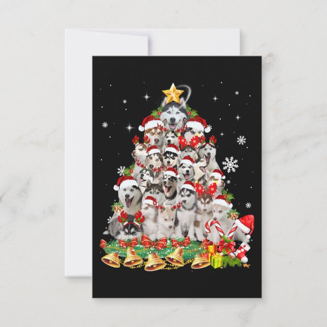 Siberian husky christmas tree lights Dog Xmas RSVP Karte (Vorderseite)