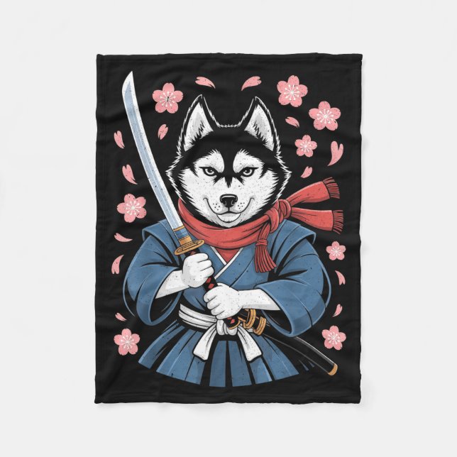 Siberian Husky Dad Cute Japanese Anime Stuff Samur Fleecedecke (Vorderseite)