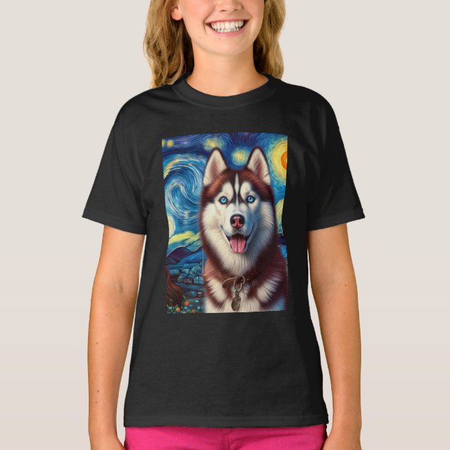 Siberian Husky Dog Art Van Gogh Starry Night Siber T-Shirt (Vorderseite)