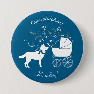 Siberian Husky Dog Baby Dusche Button