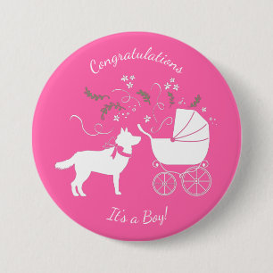 Siberian Husky Dog Baby Dusche Puppy Pink Girl Button