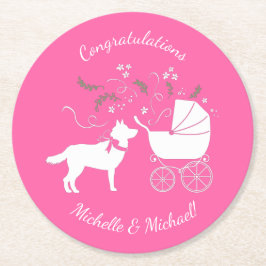 Siberian Husky Dog Baby Dusche Puppy Pink Girl Runder Pappuntersetzer