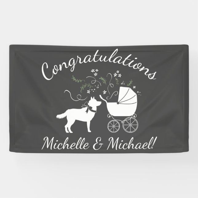 Siberian Husky Dog Baby Dusche Welpe Gray Banner (Horizontal)