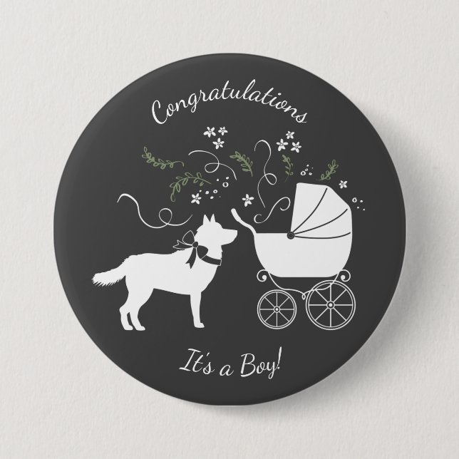 Siberian Husky Dog Baby Dusche Welpe Gray Button (Vorderseite)