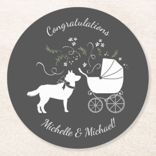 Siberian Husky Dog Baby Dusche Welpe Gray Runder Pappuntersetzer