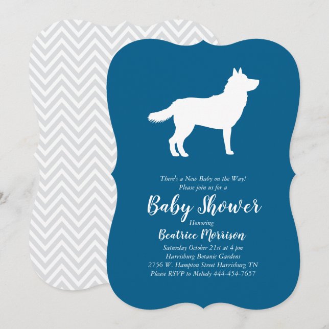 Siberian Husky Dog Baby Shower Blue Boy Einladung (Vorne/Hinten)