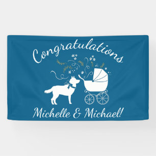 Siberian Husky Dog Baby Shower Welpe Blue Boy Banner