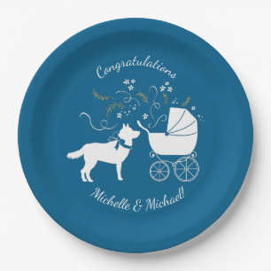 Siberian Husky Dog Baby Shower Welpe Blue Boy Pappteller