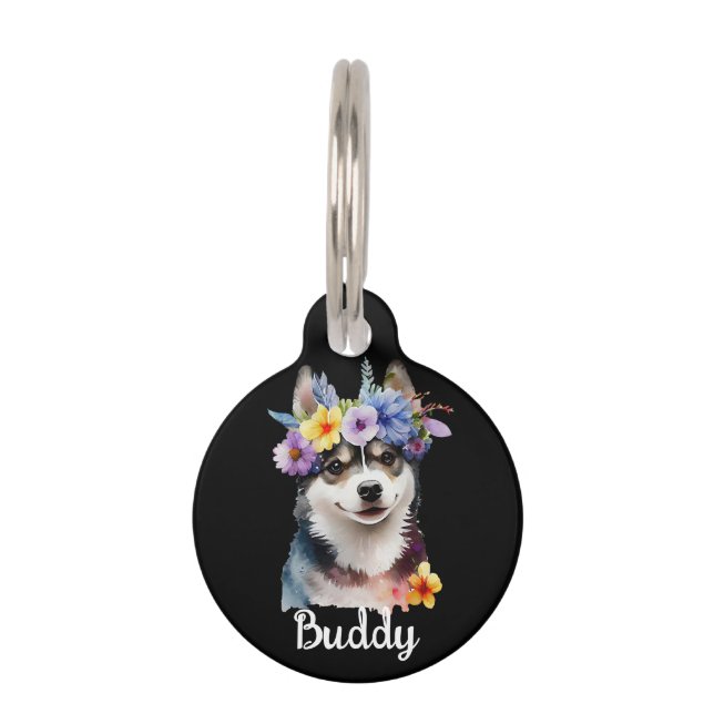 SIBERIAN Husky Dog Blume Haustiermarke (Vorderseite)
