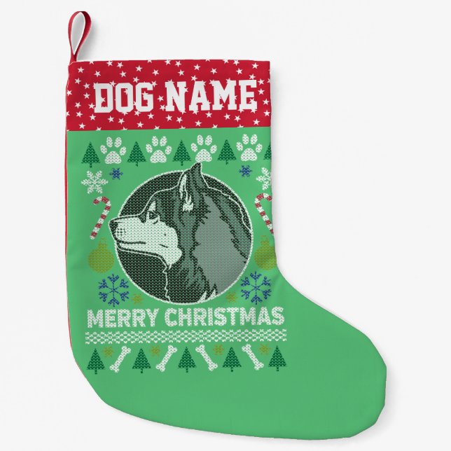 Siberian Husky Dog Brechen Ugly Weihnachtssüßer Kleiner Weihnachtsstrumpf (Vorderseite)