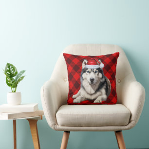 Siberian Husky Dog Buffalo Karierter Weihnachtsfei Kissen