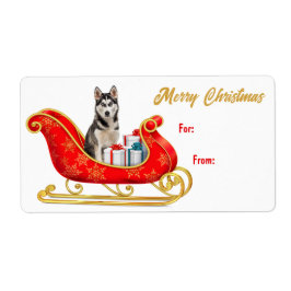 Siberian Husky Dog Christmas Sleigh Gift Tag