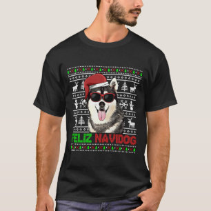 Siberian Husky Dog Feliz Navidog Funny Christmas S T-Shirt