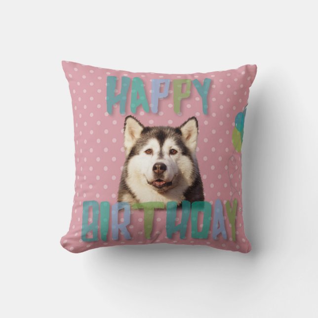 Siberian Husky Dog Happy Birthday Kissen (Vorderseite)