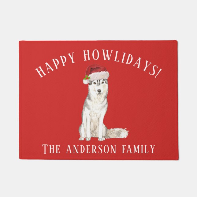 Siberian Husky Dog Happy Howlidays Weihnachten Fußmatte (Vorderseite)