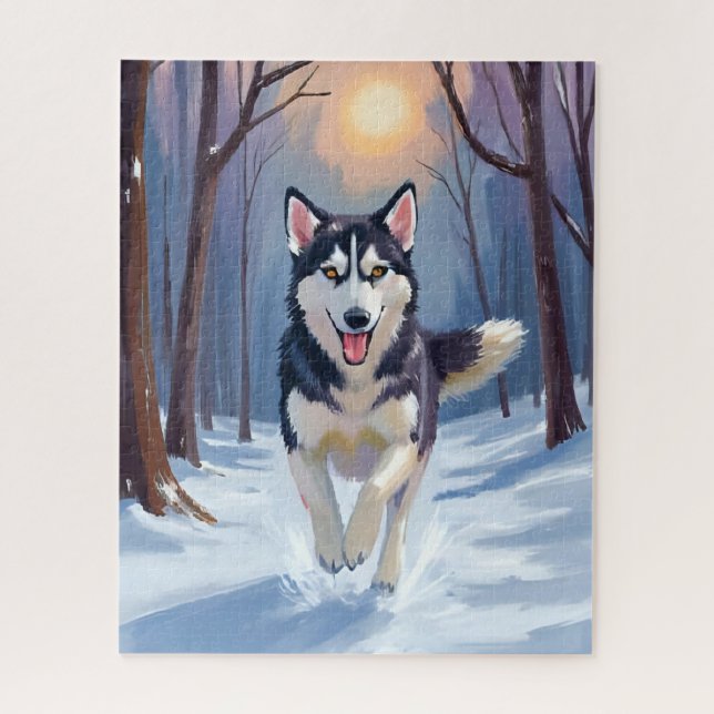 Siberian Husky Dog Painting Winter Art (Vertikal)
