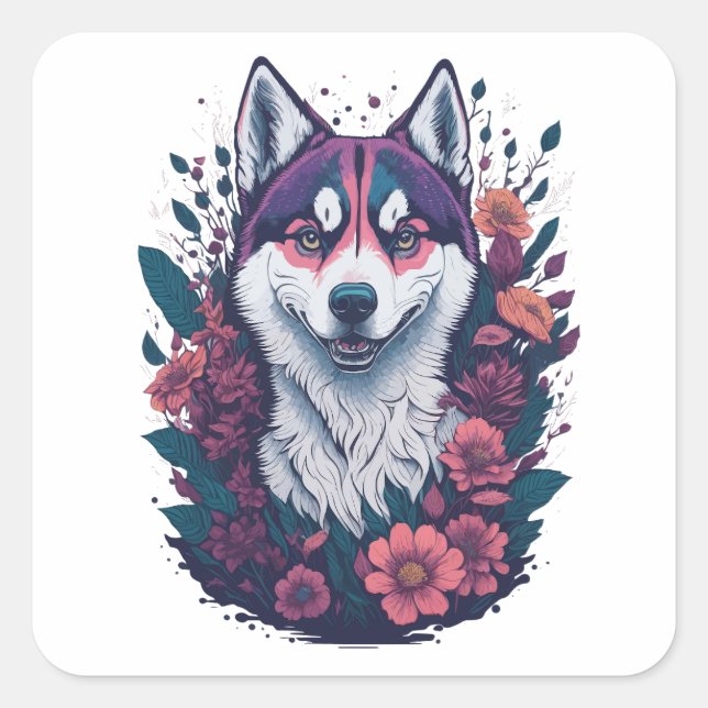 Siberian Husky Dog Quadratischer Aufkleber (Vorderseite)