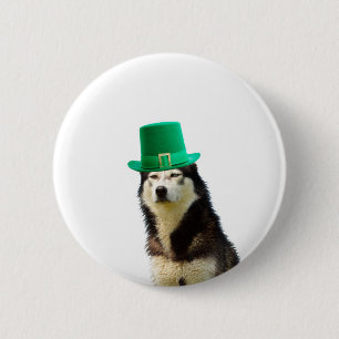 Siberian Husky Dog St. Patrick's Day Button