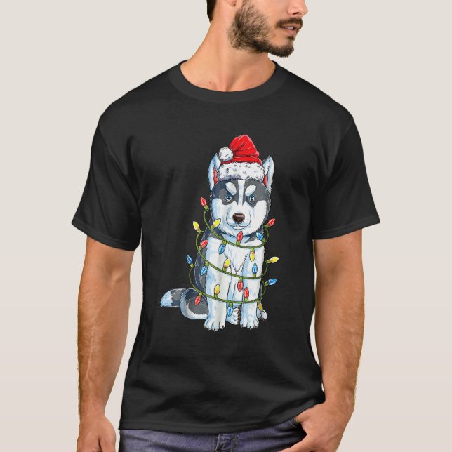 Siberian Husky Dog Ugly Christmas Sweater Xmas Tre T-Shirt (Vorderseite)