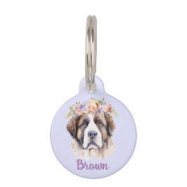 Siberian Husky Dog Watercolor Blume Round Pet Tag Haustiermarke