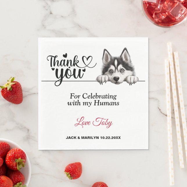 Siberian Husky Dog Wedding Vielen Dank Serviette (Beispiel)
