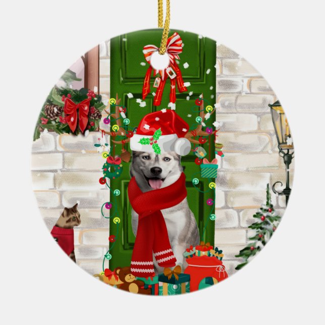 Siberian Husky Dog Weihnachten Keramik Ornament (Vorne)