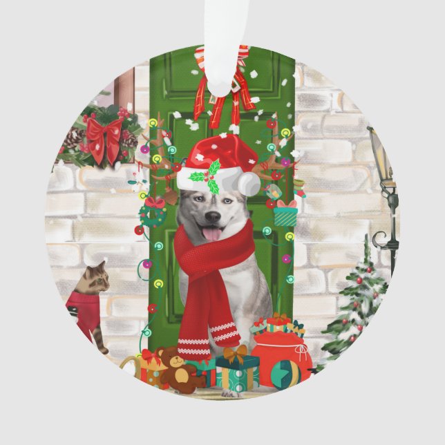 Siberian Husky Dog Weihnachten Ornament (Vorderseite)