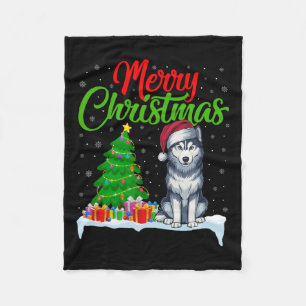 Siberian Husky Dog Weihnachtsbaum Licht Funny Xmas Fleecedecke