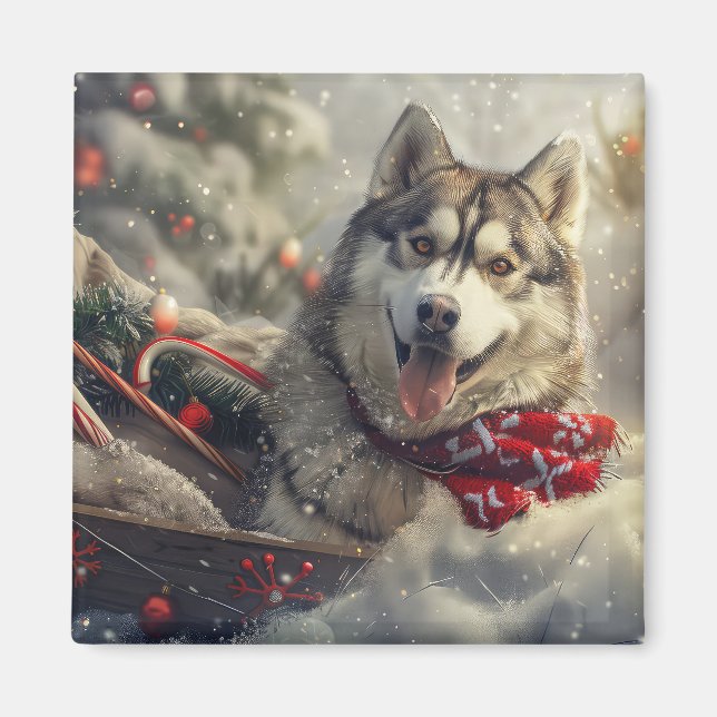 Siberian Husky Dog Weihnachtsfest Magnet (Vorne)