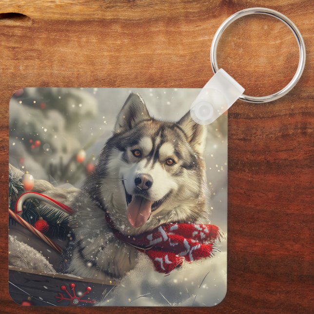 Siberian Husky Dog Weihnachtsfest Schlüsselanhänger (Rückseite)