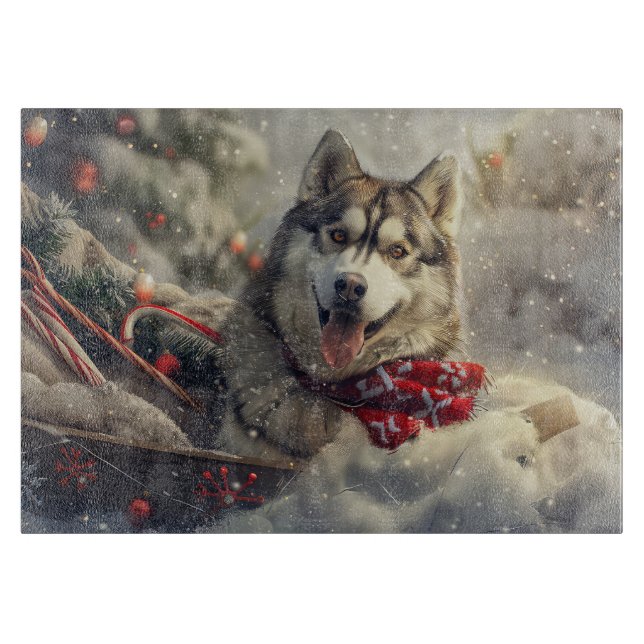 Siberian Husky Dog Weihnachtsfest Schneidebrett (Vorderseite)