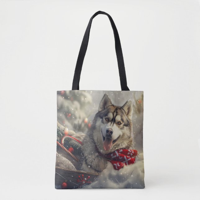 Siberian Husky Dog Weihnachtsfest Tasche (Vorderseite)