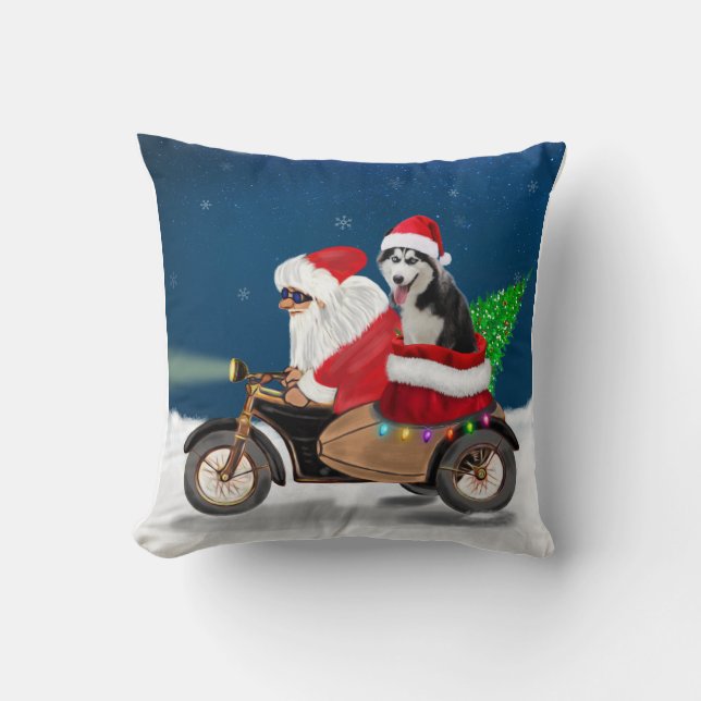 Siberian Husky Dog Weihnachtsmann Kissen (Vorderseite)