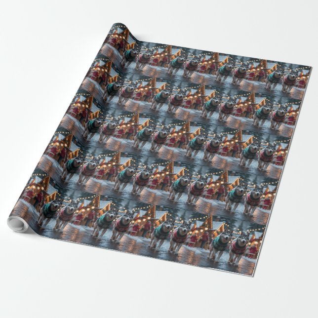 Siberian Husky Dogs Christmas Snow Holiday  Geschenkpapier (Ungerollt)