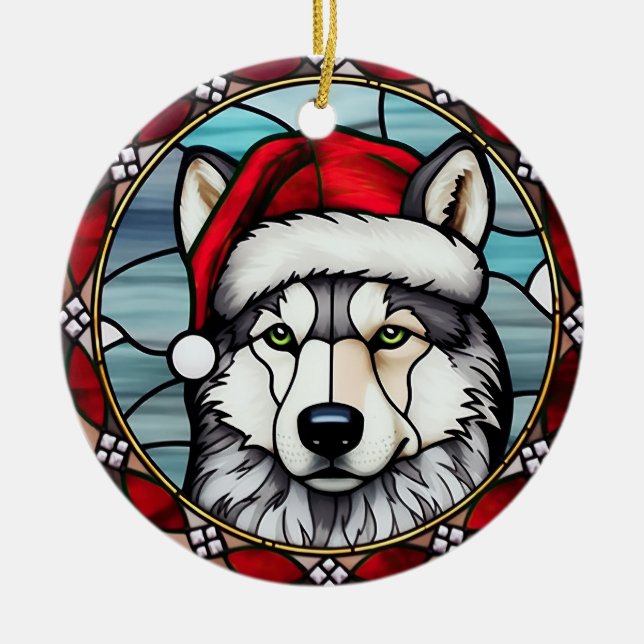 Siberian Husky Festgeblasenes Gläschen Weihnachten Keramik Ornament (Vorne)