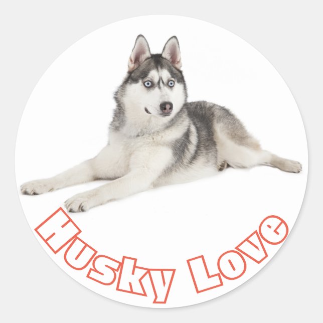 Siberian Husky Gray Black Puppy Dog Red Liebe Runder Aufkleber (Vorderseite)