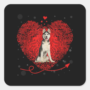 Siberian Husky Heart Liebe   Funny Valentine Gift Quadratischer Aufkleber