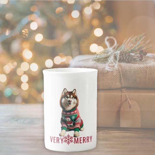 Siberian Husky Holiday Prozellantasse (The front of the Siberian Husky dog holiday mug)