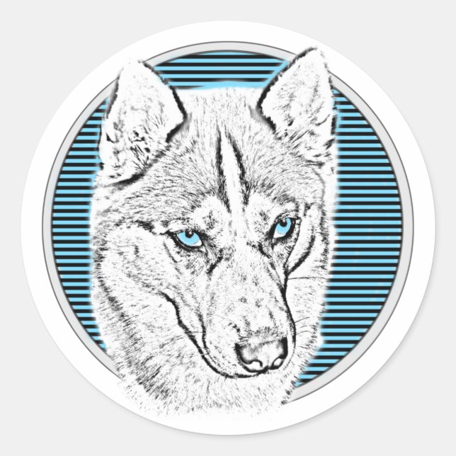Siberian Husky Hund im Mond Runder Aufkleber (Vorderseite)
