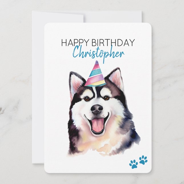 Siberian Husky Hund Personalisiert Happy Birthday Karte (Vorderseite)