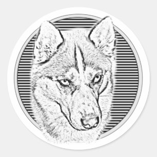 Siberian Husky Hund schwarz/weiß Kreis Runder Aufkleber