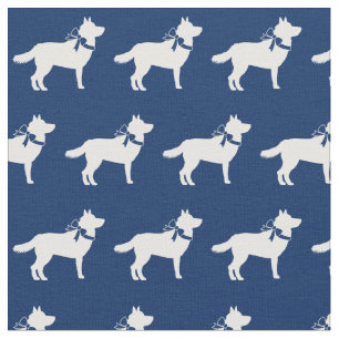 Siberian Husky Hund Silhouette Pet Navy Blue Stoff
