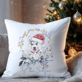 Siberian Husky Hund Weihnachtsmannmütze Wreath Hol Kissen