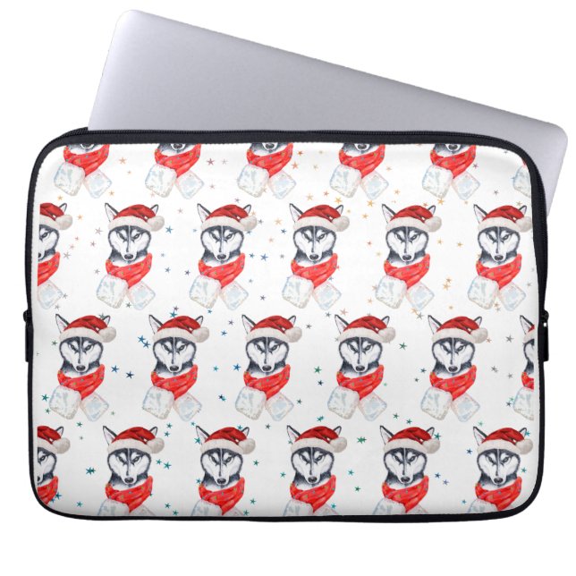 Siberian Husky Hund züchten Weihnachtsstars Laptopschutzhülle (Vorderseite)