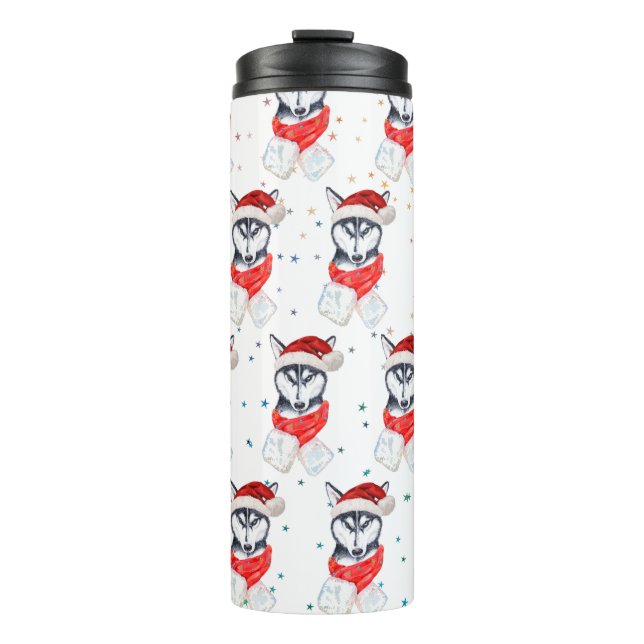 Siberian Husky Hund züchten Weihnachtsstars Thermosbecher (Vorderseite)