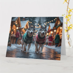 Siberian Husky Hunde Weihnachtsschneeurlaub Karte