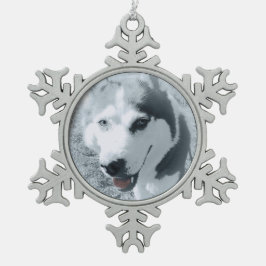 Siberian Husky Huskybild Huskykopf Schneeflocken Zinn-Ornament