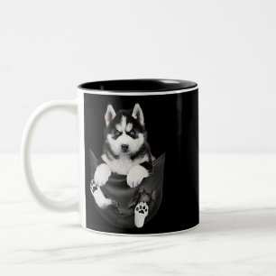 Siberian Husky In Pocket Puppy Zweifarbige Tasse