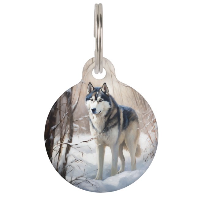 Siberian Husky Lass es Weihnachten schneejang Haustiermarke (Vorderseite)